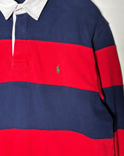 90s <Polo by Ralph Lauren> Wide Border Rugby Shirt Red × Navy Made in Turkey
