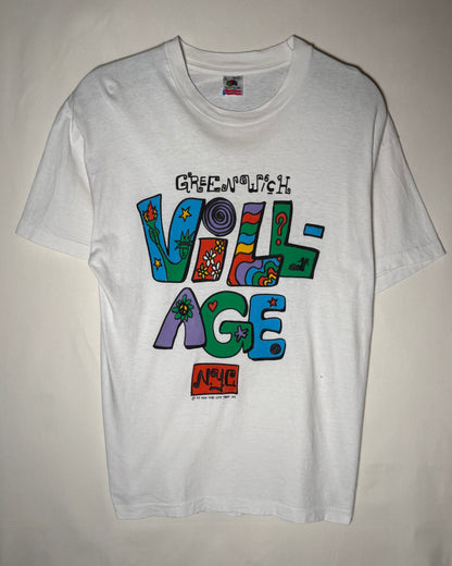 90s GREENWICH VILLAGE NYC Art Print T-Shirt Made in USA / White