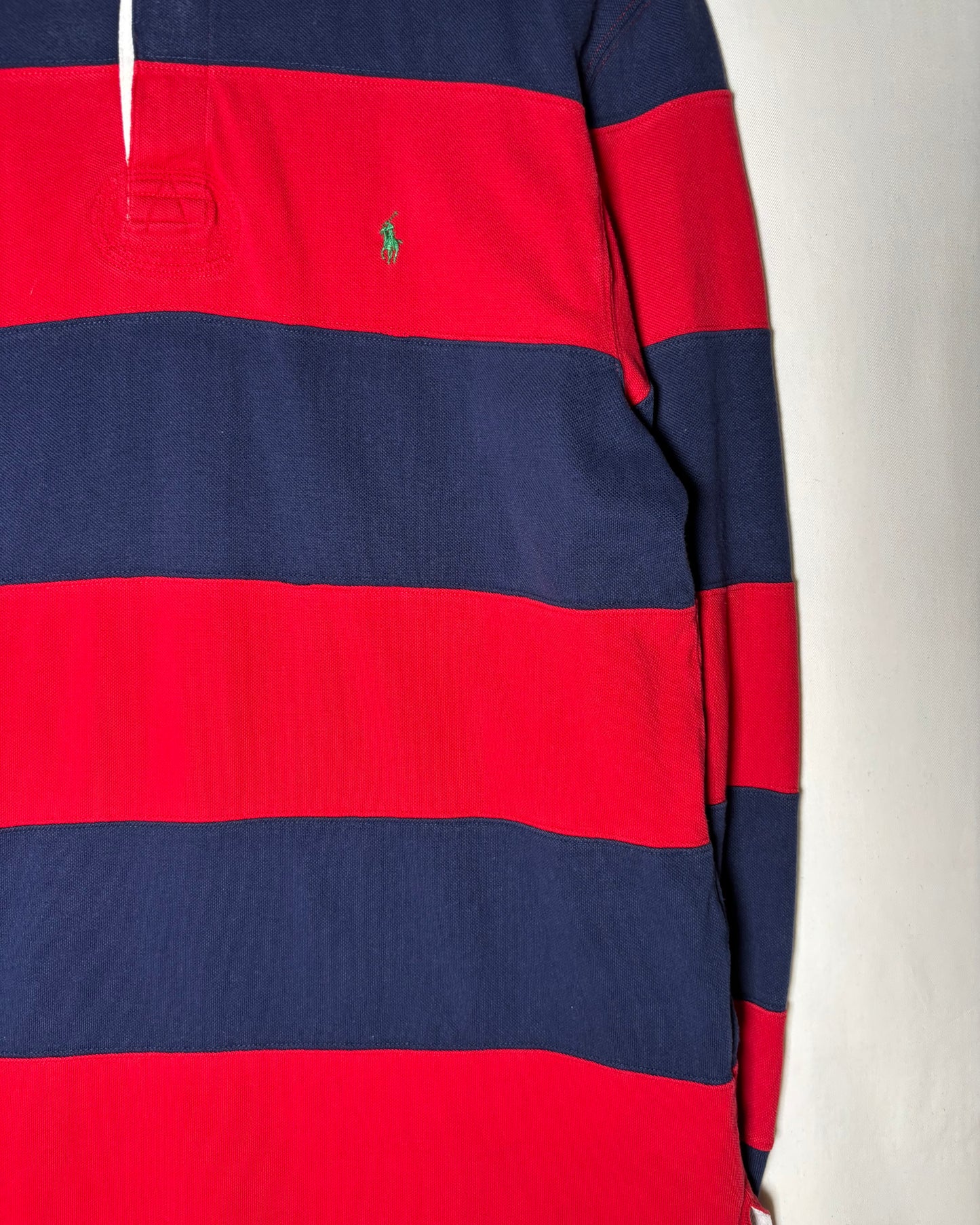 90s <Polo by Ralph Lauren> Wide Border Rugby Shirt Red × Navy Made in Turkey
