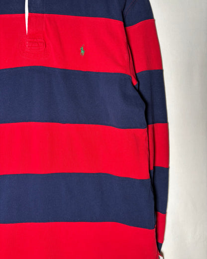 90s <Polo by Ralph Lauren> Wide Border Rugby Shirt Red × Navy Made in Turkey