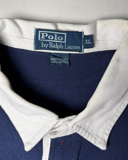 90s <Polo by Ralph Lauren> Wide Border Rugby Shirt Red × Navy Made in Turkey