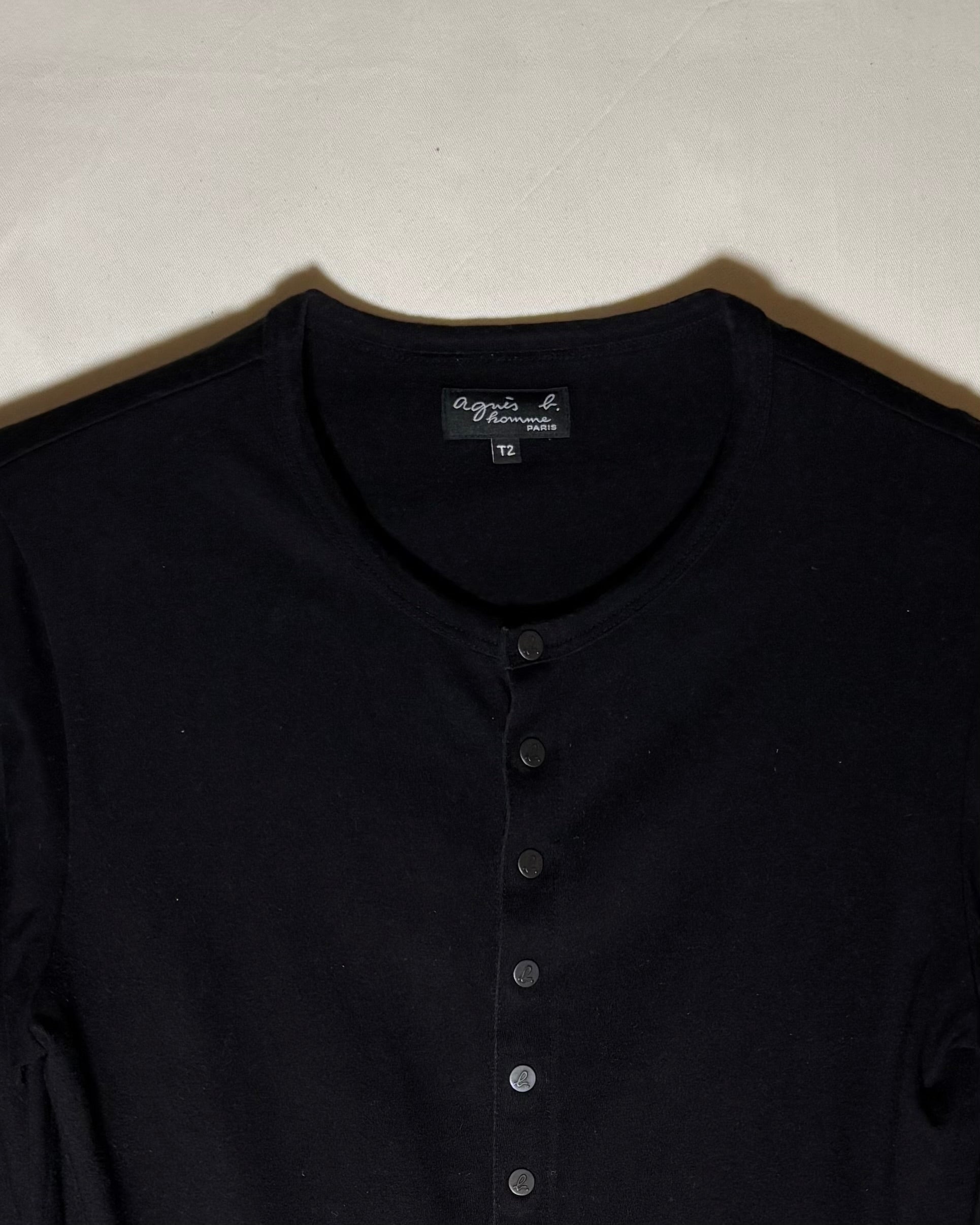 agnès b. homme コットン スナップカーディガン ブラック 日本製 古着｜nil