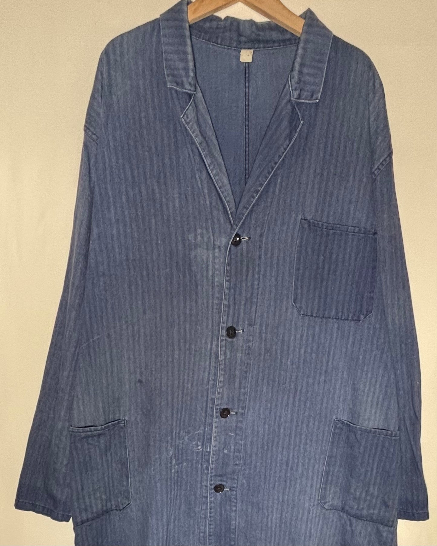 French Style Herringbone Denim Shop Coat