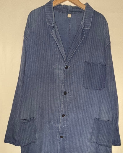 French Style Herringbone Denim Shop Coat