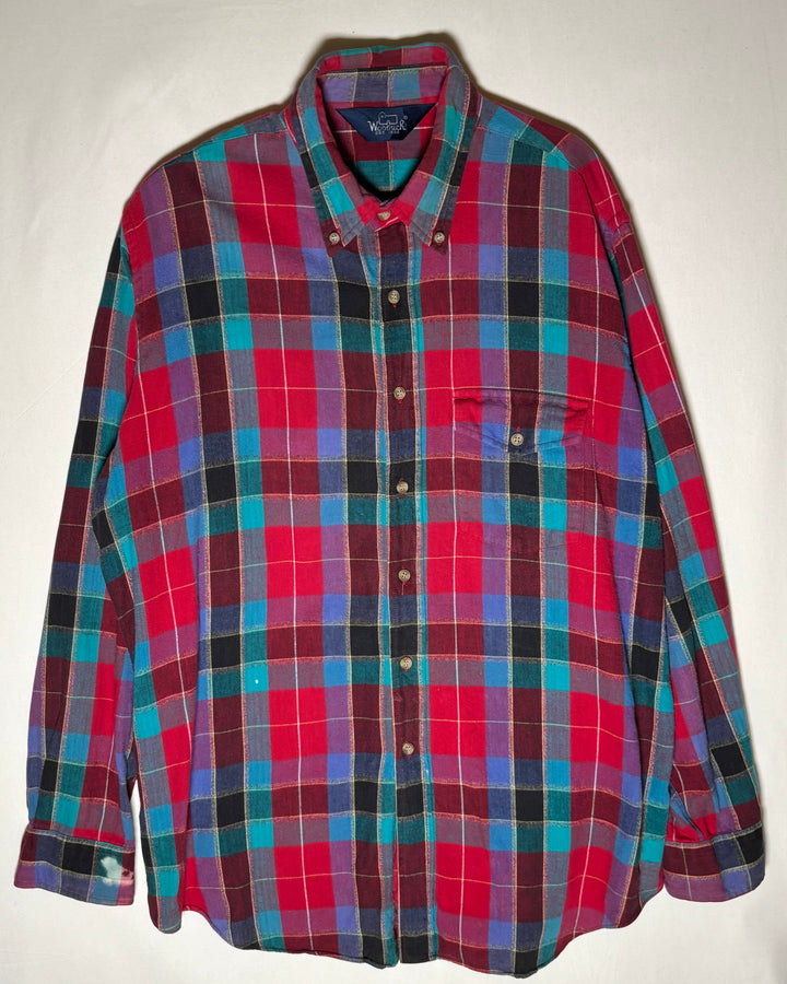 Woolrich レッド ティール チェック ボタンダウンシャツ