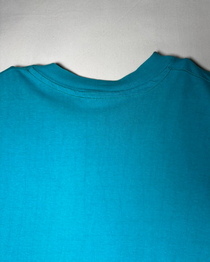80s 〈Hanes〉 USA-Made The Woodworkers' Store Pocket T-Shirt - Turquoise Blue