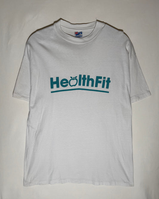 90’s Hanes HealthFit ホワイト ロゴプリントTシャツ Made in USA