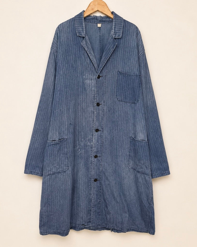 French Style Herringbone Denim Shop Coat