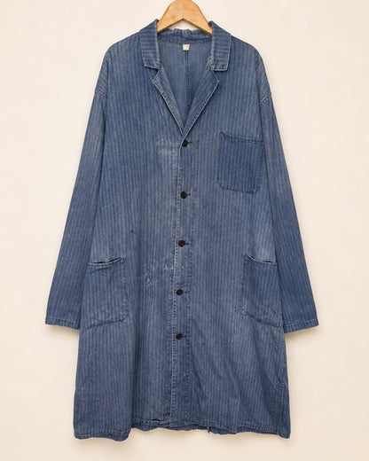 French Style Herringbone Denim Shop Coat