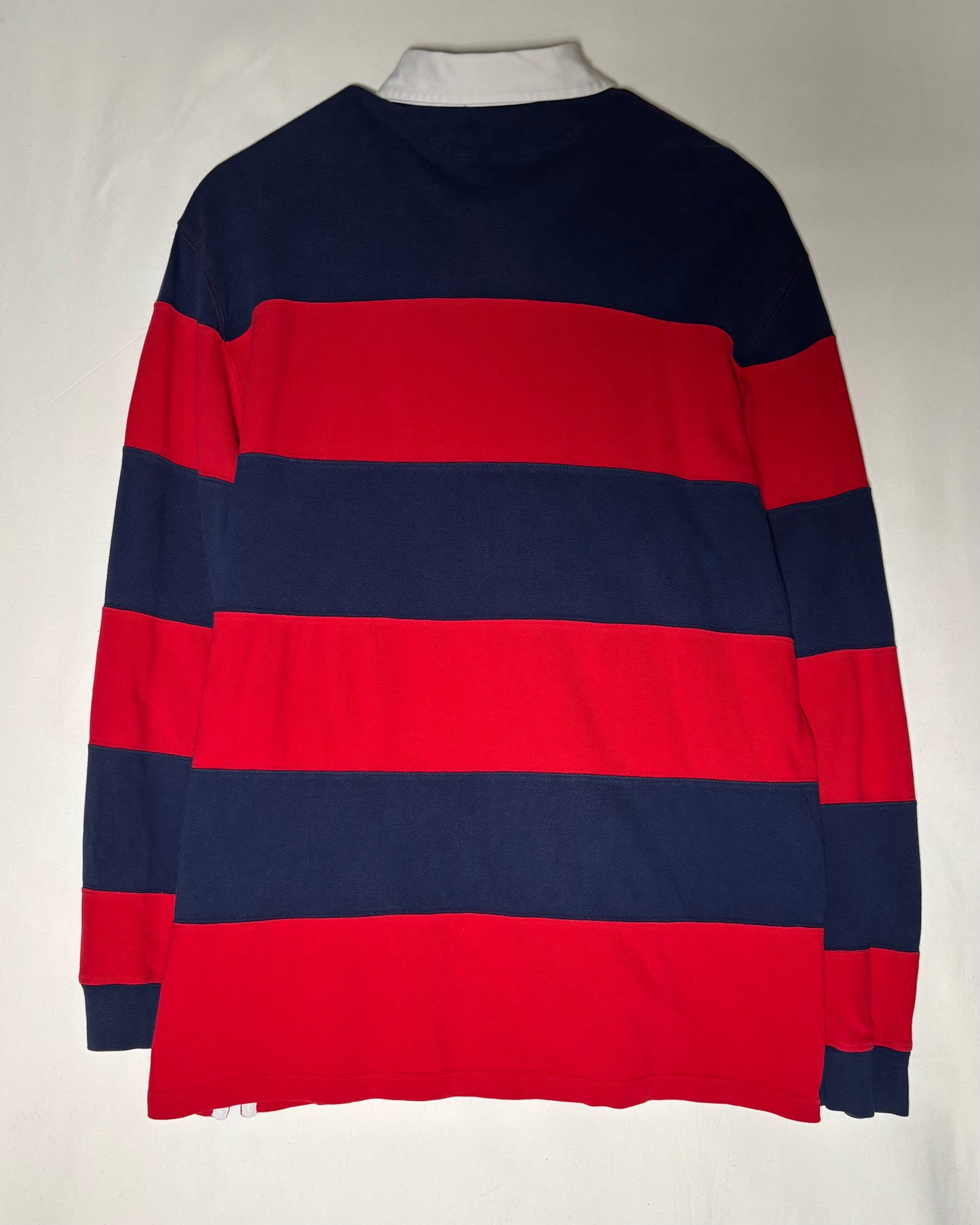 90s <Polo by Ralph Lauren> Wide Border Rugby Shirt Red × Navy Made in Turkey