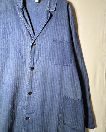 French Style Herringbone Denim Shop Coat