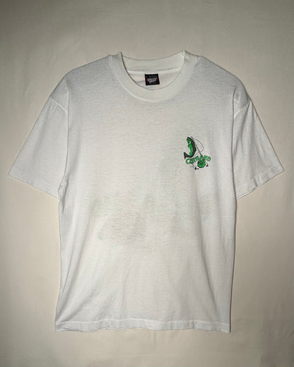 Vintage CORTLAND Fly Fishing Print T-Shirt Made in USA / White