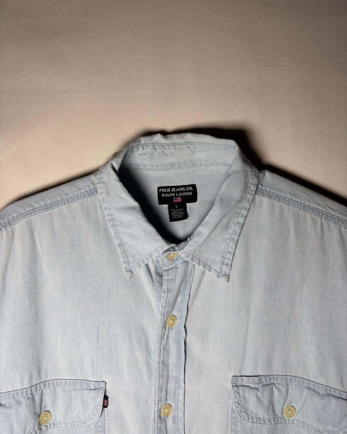 〈Polo Jeans Co. Ralph Lauren〉 Cotton Work Shirt Light Blue Made in UAE