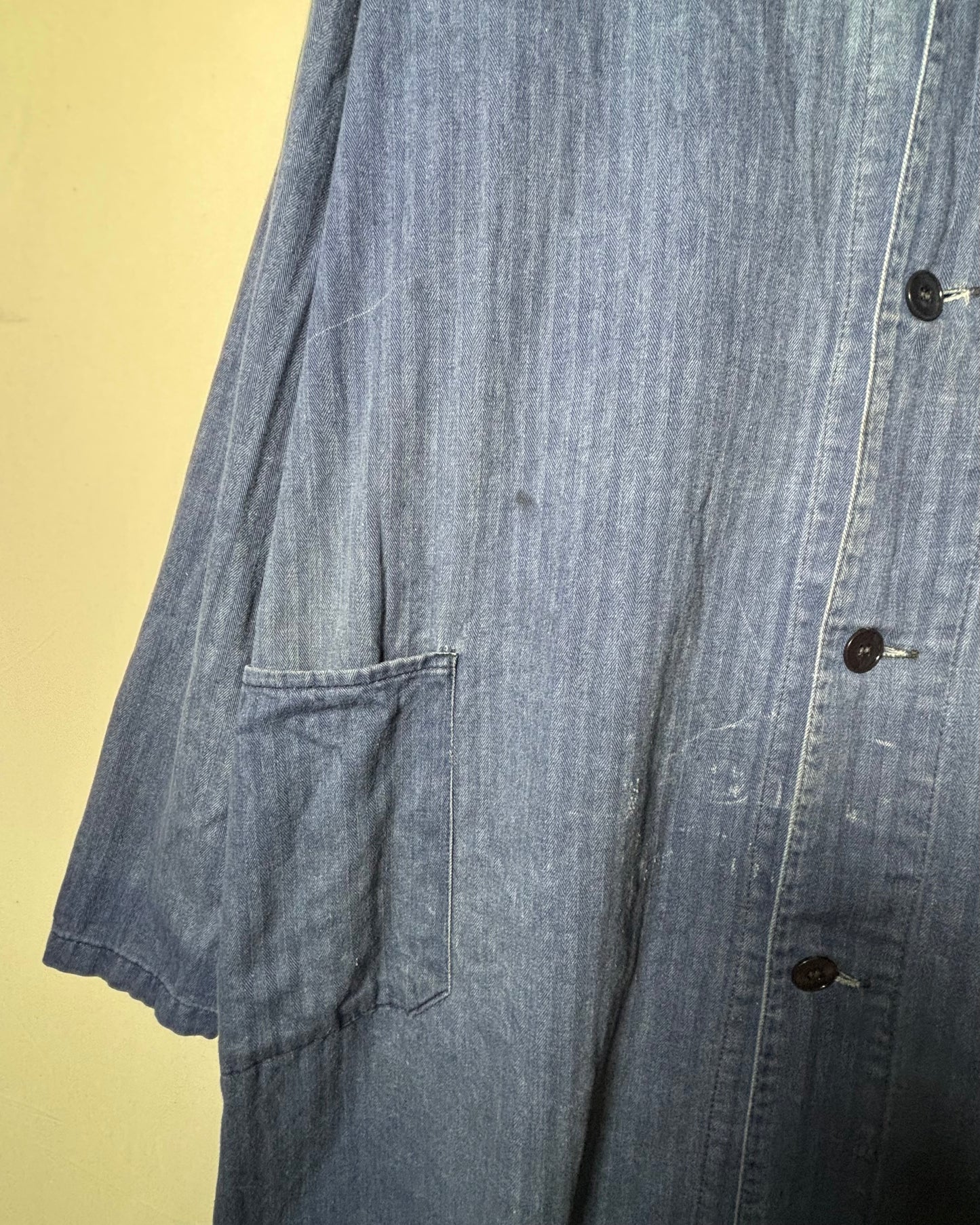French Style Herringbone Denim Shop Coat