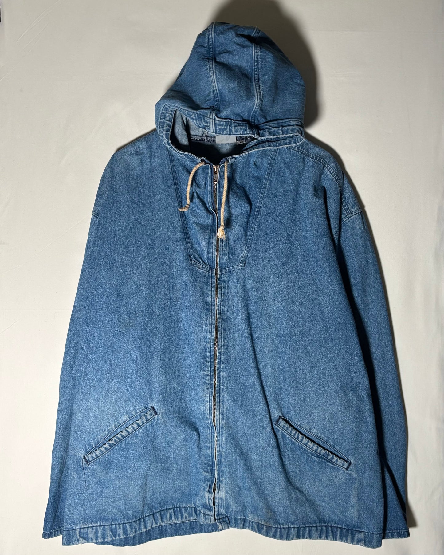 USA Made Denim Hooded Zip Jacket / XL