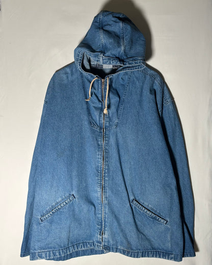 USA Made Denim Hooded Zip Jacket / XL