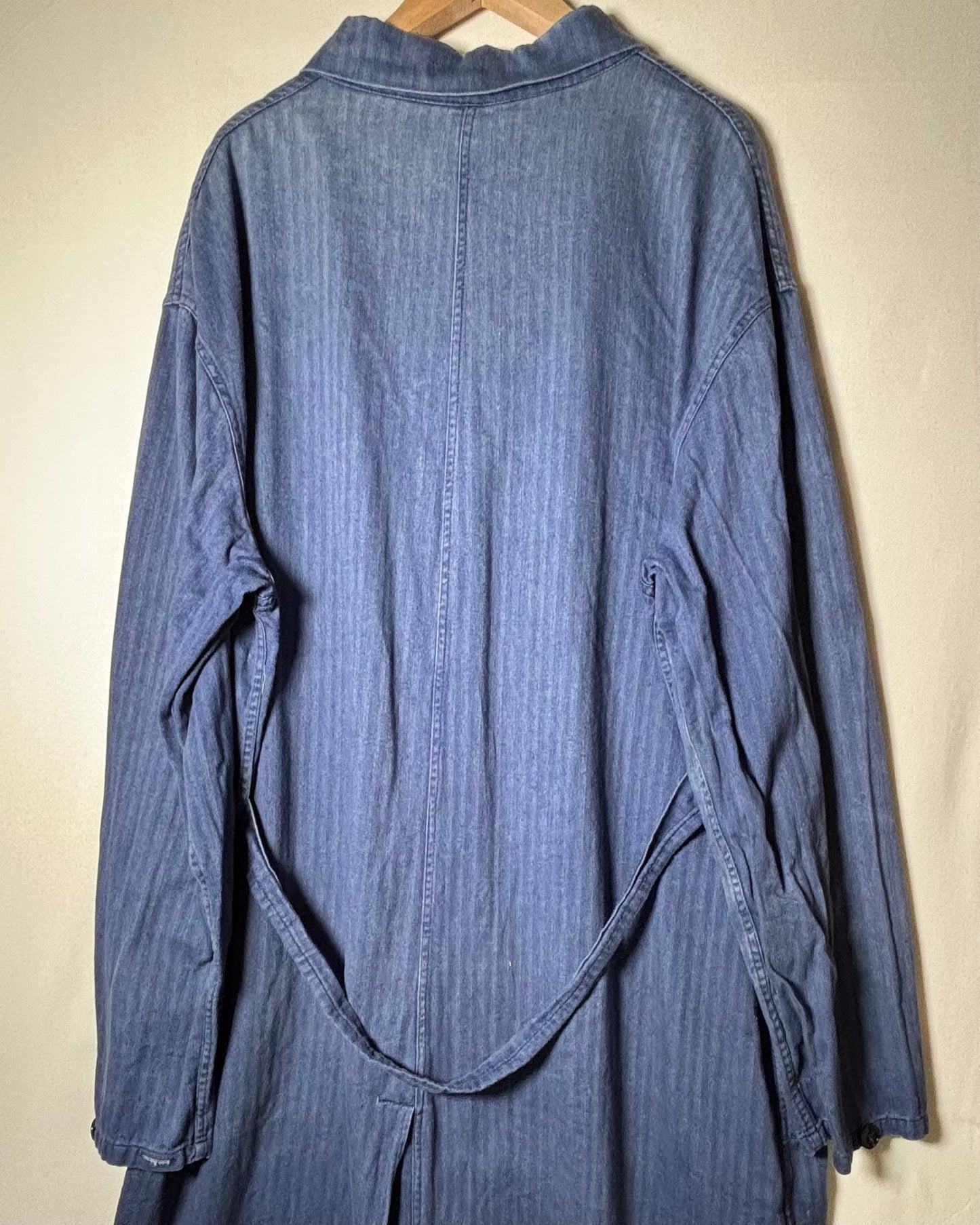 French Style Herringbone Denim Shop Coat