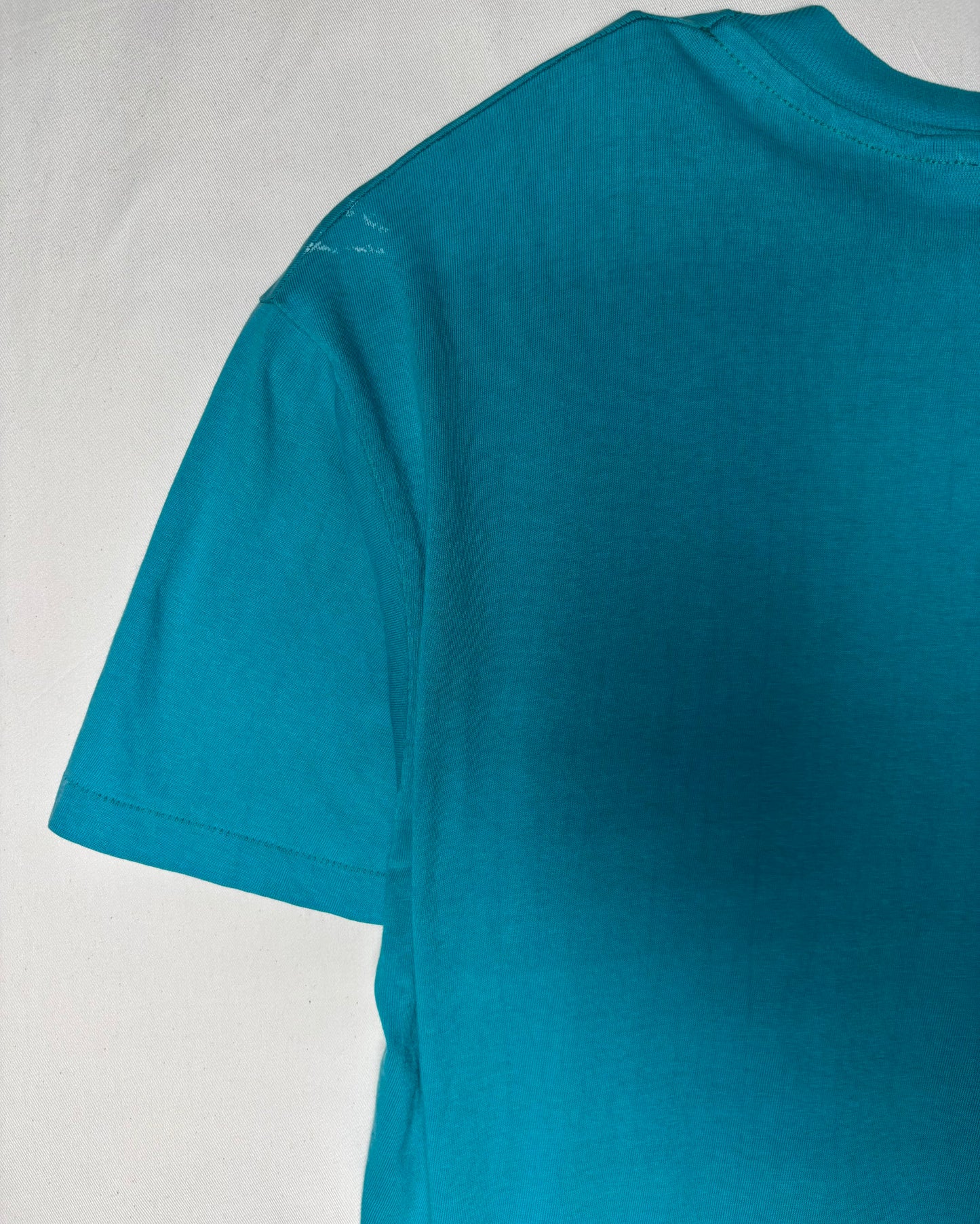 80s 〈Hanes〉 USA-Made The Woodworkers' Store Pocket T-Shirt - Turquoise Blue