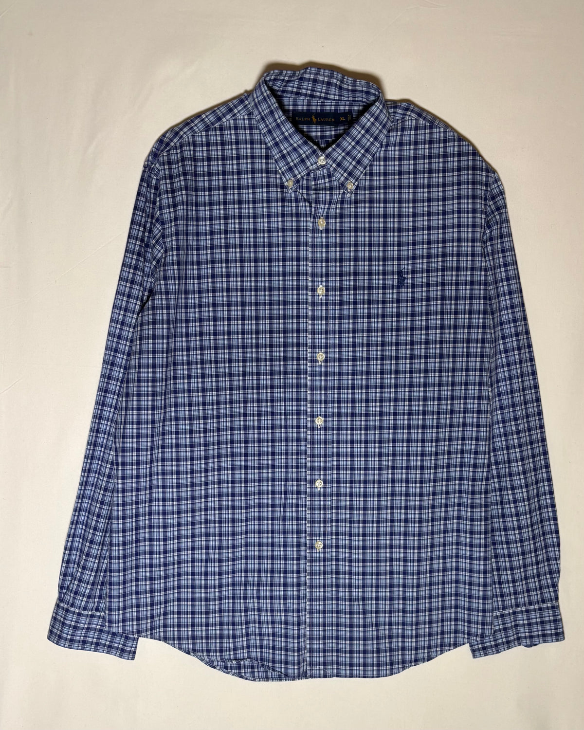 Ralph Lauren ネイビー ブルー チェック ボタンダウンシャツ XL