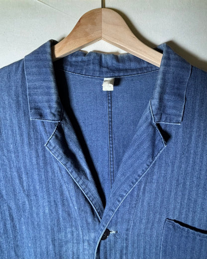 French Style Herringbone Denim Shop Coat
