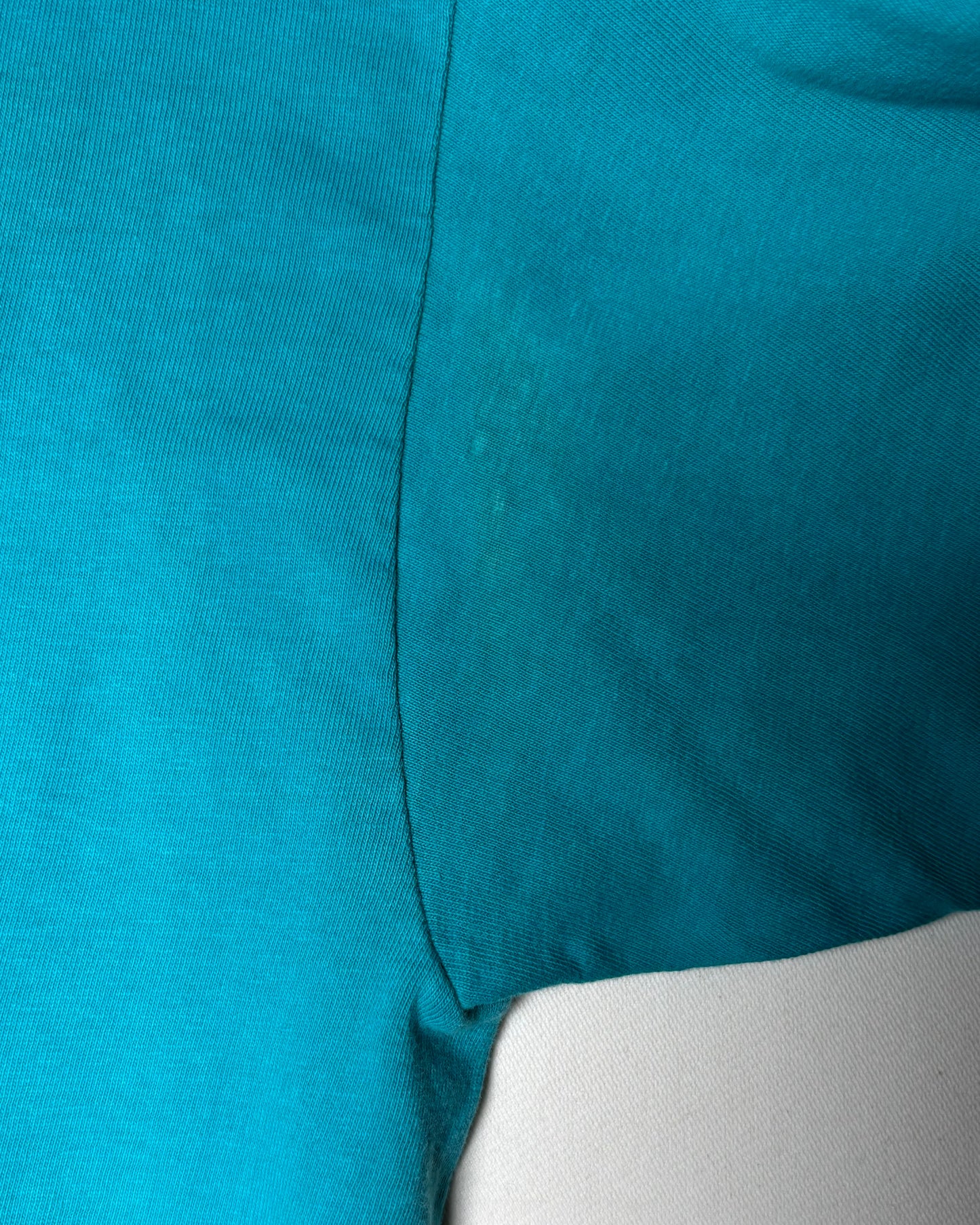 80s 〈Hanes〉 USA-Made The Woodworkers' Store Pocket T-Shirt - Turquoise Blue