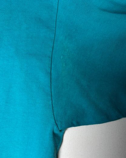 80s 〈Hanes〉 USA-Made The Woodworkers' Store Pocket T-Shirt - Turquoise Blue