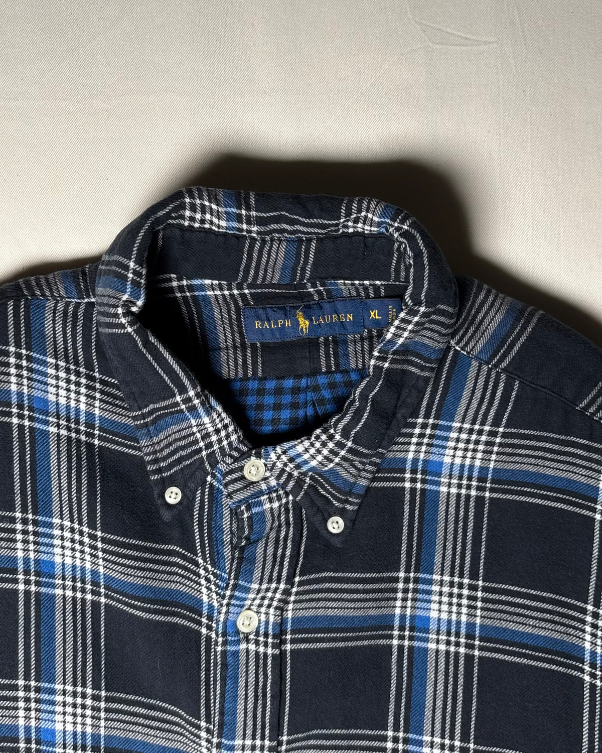 〈Ralph Lauren〉 Plaid Button-Down Shirt Navy / Blue XL