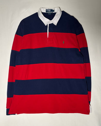90s <Polo by Ralph Lauren> Wide Border Rugby Shirt Red × Navy Made in Turkey