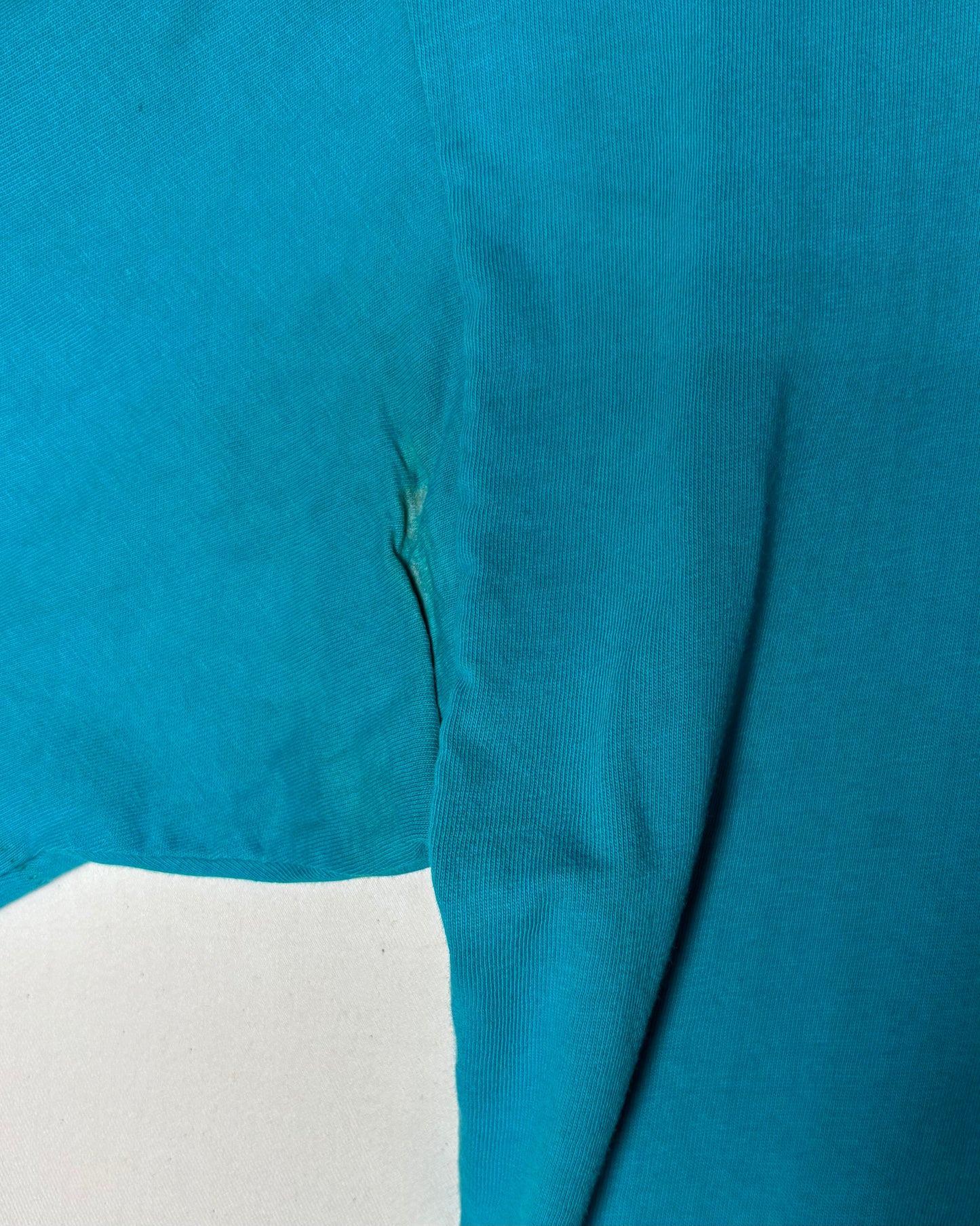 80s 〈Hanes〉 USA-Made The Woodworkers' Store Pocket T-Shirt - Turquoise Blue