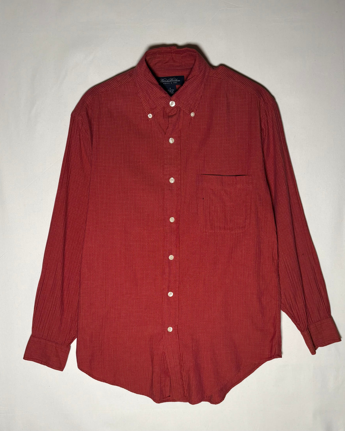 〈Brooks Brothers〉 Red Micro Check Button-Down Shirt Woven in Italy