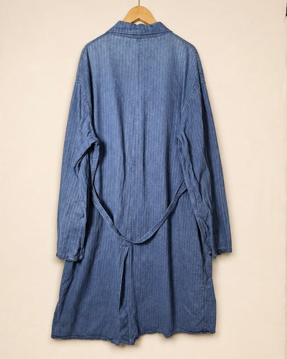 French Style Herringbone Denim Shop Coat