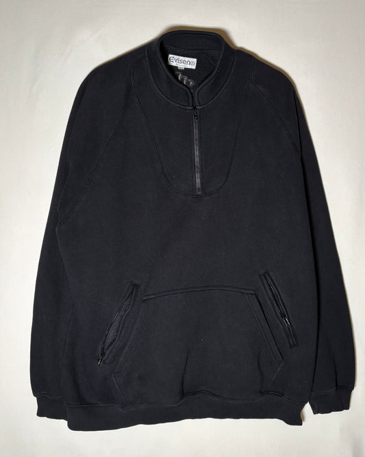 Evisen Skateboards ブラック マルチポケット ハーフジップスウェット