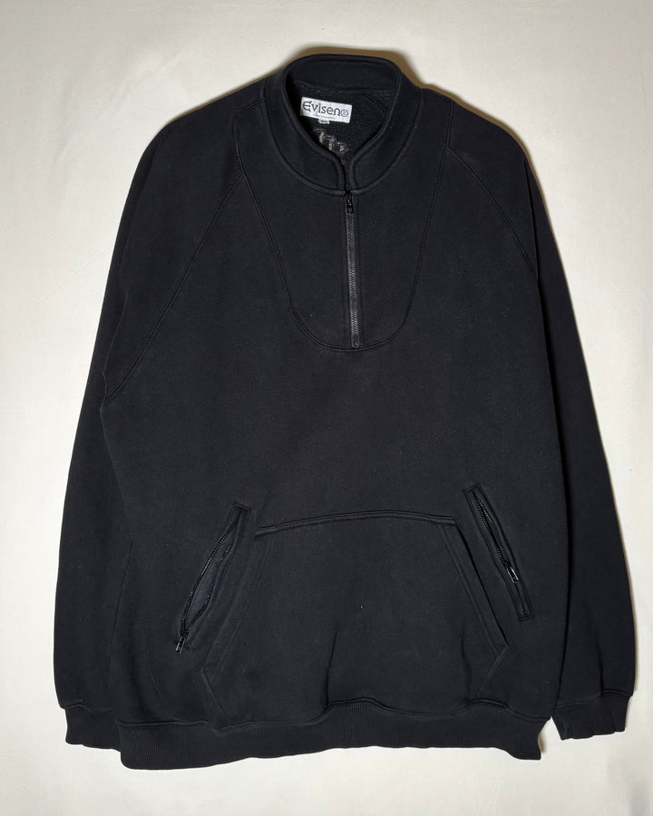 Evisen Skateboards ブラック マルチポケット ハーフジップスウェット