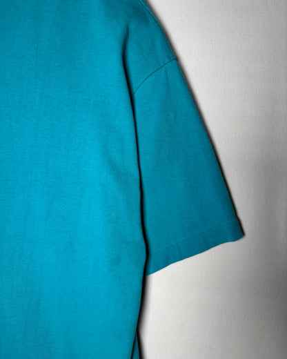 80s 〈Hanes〉 USA-Made The Woodworkers' Store Pocket T-Shirt - Turquoise Blue
