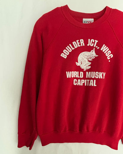 USA Made Musky Print Raglan Sweatshirt / Red