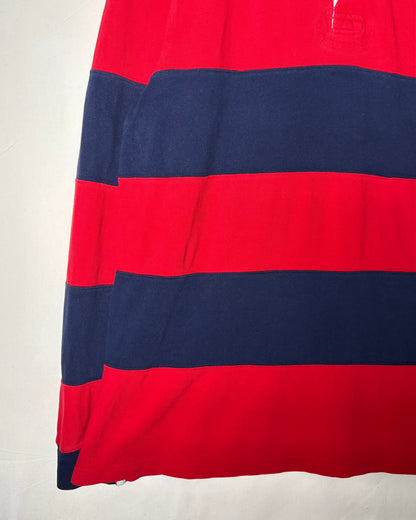 90s <Polo by Ralph Lauren> Wide Border Rugby Shirt Red × Navy Made in Turkey