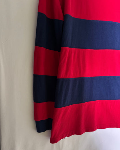 90s <Polo by Ralph Lauren> Wide Border Rugby Shirt Red × Navy Made in Turkey