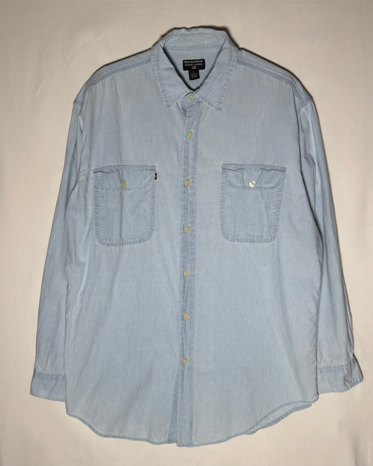 〈Polo Jeans Co. Ralph Lauren〉 Cotton Work Shirt Light Blue Made in UAE
